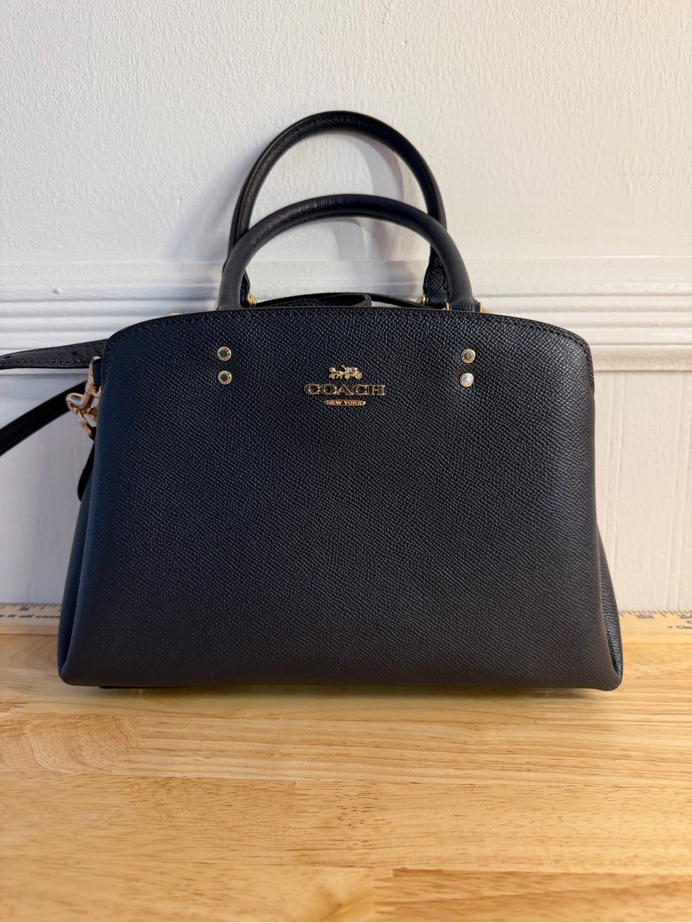 Coach Mini Lillie Carryall Leather Satchel Midnight Blue with Gold Hardware